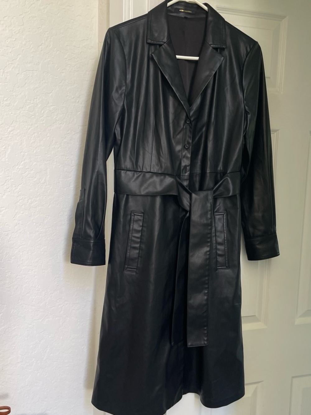 Kobi Halperin Black Faux Leather Belted Trench Coat Brand new from Saks size S